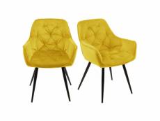 Lot 2 chaises velours jaune et piètement métal gris