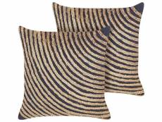 Lot de 2 coussins décoratifs avec motif en jute 45 x 45 cm beige et noir bergenia 357281