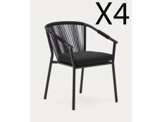 Lot de 4 chaises de jardin en aluminium et corde noire - longueur 59 x profondeur 63 x hauteur 79 cm