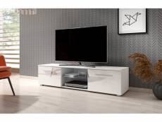 Meuble banc TV - 140 cm - Blanc mat / Blanc brillant - Style moderne Moon