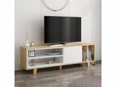 Meuble tv prifma bois intérieur blanc et chêne