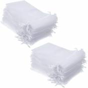 NORCKS 100 Pièces 13x18cm Blanc Sacs Organza Sachets, Utilisables Comme Pochettes à Bonbons, Pochettes à Bijoux, Pochettes Cadeaux de Mariage ou de