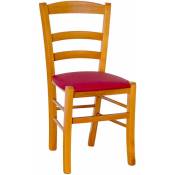 Okaffarefatto - Chaise paysanne en merisier avec assise en similicuir rouge