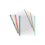Oxford - Pochettes transparentes perforées bord couleur A4 - polypropylène 9/100e incolore - Boîte de 100