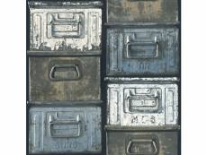 Papier peint à l'esprit "indus" motifs boites métalliques 10 m x 0,53 m