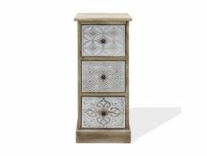 Rebecca mobili table de chevet 3 tiroirs bois beige blanc rétro compacte 63x29x25