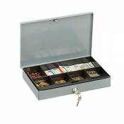 Relaxdays Caisse à monnaie verrouillable, caisse plate avec casiers à pièces, 2 clés, h x l x p : 5 x 30 x 20 cm, gris