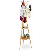 Relaxdays - Portemanteau moderne en bambou, 6 crochets , 2 étagères, porte-vestes design en bois, 178x50x50 cm, nature
