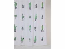Rideau de douche tropical cactus - 180 x 200 cm - blanc