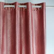 Rideau en velours imprimé foil feuillage argent VEGY - Rose poudré - 140 x 260 cm