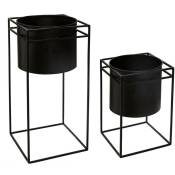 Set de 2 pots avec support métal noir Atmosphera créateur d'intérieur - Noir