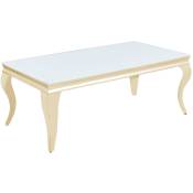 Table basse BAROQUE Gold plateau en verre blanc 120x60x45