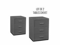 Table chevet 3 tiroirs kasi lot de 2 gris