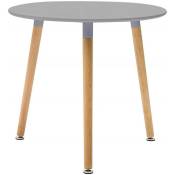 Table Ø 80 cm Gris avec pieds en bois de hêtre gris