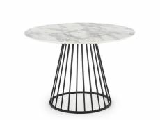 Table ronde avec plateau aspect marbre blanc et pied central design en métal noir dagan 319