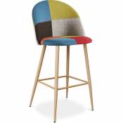 Tabouret Haut Design Scandinave Patchwork - Evelyne Simona Multicolore - Métal finition effet bois, Bois, Tissu - Multicolore