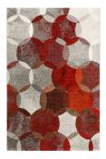 Tapis motif cercles vintage rouge/gris pour salon, chambre 170x120
