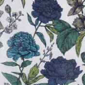 Tissu opaque et fleuri - Bleu - 1.5 m