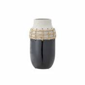 Vase Janie / Céramique & rotin - Ø 16 x H 32 cm - Bloomingville noir en céramique