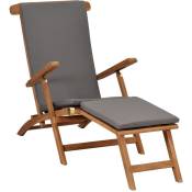 Vidaxl - Chaise longue avec coussin Gris foncé Bois de teck solide