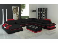 Canapé panoramique cuir noir et rouge design avec