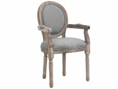 Chaise de salle à manger chaise de salon médaillon style louis xvi bois massif patiné sculpté tissu lin gris
