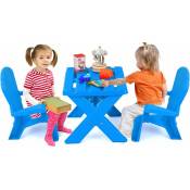 COSTWAY Table Enfants avec 2 Chaises Adirondack, Table et Chaises d’Extérieur avec Cadre Stable en X, Coins Arrondis, Charge 30kg pour Enfants de 3-6