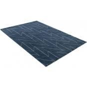 Deladeco - Tapis géométrique pour salon scandinave rectangle York Bleu marine 160x230 - Bleu marine