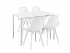 [en.casa] ensemble table et 4 chaises table de salle à manger avec 4 chaises métal bois plastique verre blanc 105cm x 60cm x 75cm