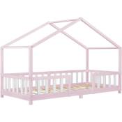 [en.casa] - Lit pour enfants avec côtés et barrières forme d'une maison 90x200 cm diverses couleurs Couleur : rose / blanc