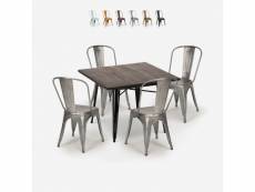 Ensemble 4 chaises style tolix vintage table à manger 80x80cm bois métal burton black