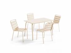 Ensemble table de jardin en métal et 4 chaises ivoire - palavas