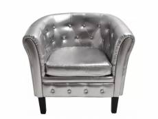 Fauteuil chaise siège lounge design club sofa salon cabriolet cuir synthétique argenté helloshop26 1102302