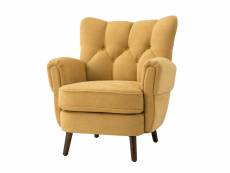 Fauteuil club vintage avec dossier epais boutonné, fauteuil rembourré confortable avec accoudoirs ronds matelassés, jaune