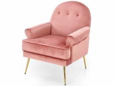 Fauteuil lounge en velours rose avec pieds en métal