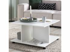 Finebuy table basse de salon blanche 74x43,5x74 cm bois avec roulettes | grande table de canapé moderne avec rangement | design table d'appoint carre