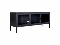 Hendra - meuble tv 3 portes verre et acier noir