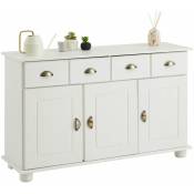 Idimex - Buffet colmar commode bahut vaisselier meuble bas rangement avec 2 tiroirs et 3 portes, en pin massif lasuré blanc - Blanc