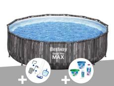 Kit piscine tubulaire ronde Bestway Steel Pro Max décor bois, 4,27 x 1,07 m + Kit de traitement au chlore + Kit d'entretien Deluxe