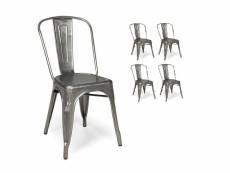 Kosmi - lot de 4 chaises en métal brut style industriel factory en métal brut aspect galvanisé galva