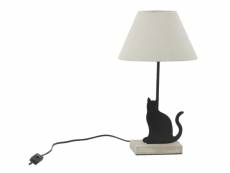 Lampe chat en métal noir et bois