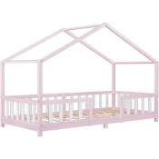 Lit pour enfants avec côtés et barrières forme d'une maison 90x200 cm diverses couleurs Couleur : rose / blanc