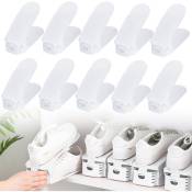 Lot de 10 étagères à chaussures réglables en plastique Blanc - 3 hauteurs réglables - Peu encombrant et antidérapant - Uisebrt