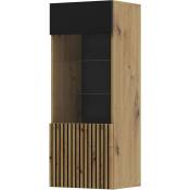 Meuble colonne vitrine salon auris 45x37x115cm chêne noir mat