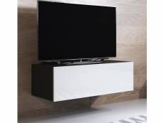 Meuble tv 1 porte | 100 x 30 x 40cm | noir et blanc finition brillante | suspendu ou sur pieds | modèle luke h1 TVSD031BLWH-1BOX