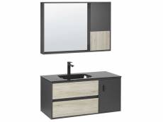 Meuble vasque avec miroir et cabinet 100 cm bois clair et noir teruel 310667