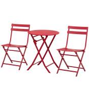 Outsunny Salon de jardin bistro pliable - table ronde Ø 60 cm avec 2 chaises pliantes - acier rouge