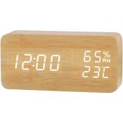 Réveil de bureau en bois avec jour, date, température,