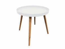 Sahn - table d'appoint ronde blanche et pieds bois