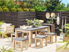 Set de jardin table et 6 tabourets gris en fibre-ciment et bois ostuni 262970